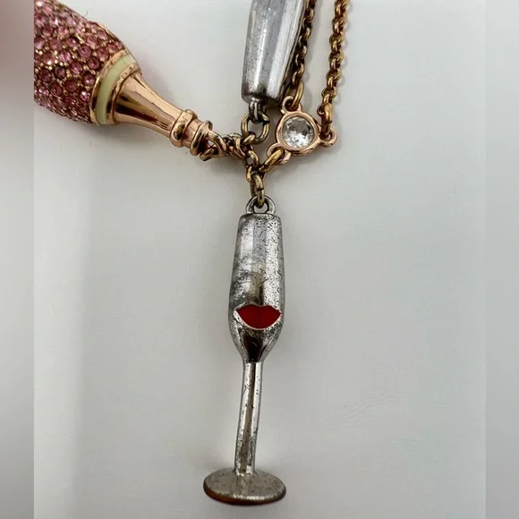 Pink Champagne Pendant Necklace Rose Gold Statement Jewelry Bridal Bride Wedding - Picture 10 of 17